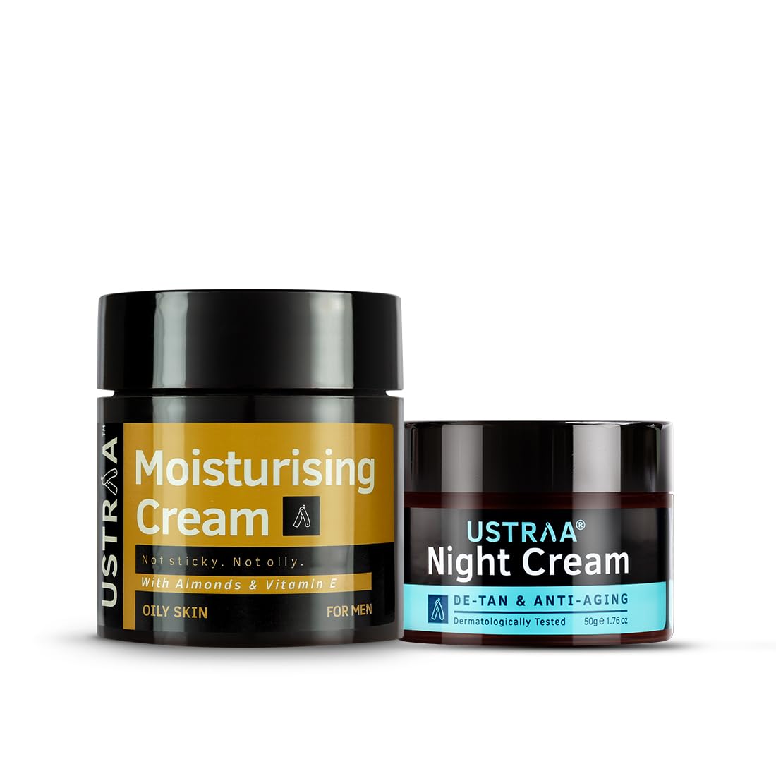 USTRAA Moisturising Cream - Oily Skin - 100g | Moisturization & Hydration | Quick Absorption | with Shea Butter & Night Cream - De-Tan & Anti-Aging Cream for Men - 50g | for Effective Tan Removal