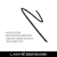 Lakmé Absolute Ultimate Opaque Kohl Kajal Pencil, Black, Water Resistant, Lasts Upto 16 Hrs, 1.2 G