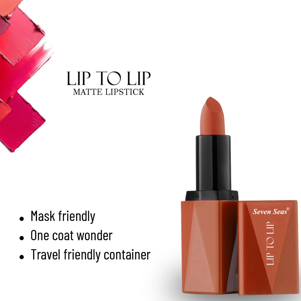 Seven Seas Lip To Lip Matte Full Coverage Long Lasting Lipstick | Smooth Application | Transferproof & Smudge Proof | Highly Pigemented Lipstick for Women (Rose)