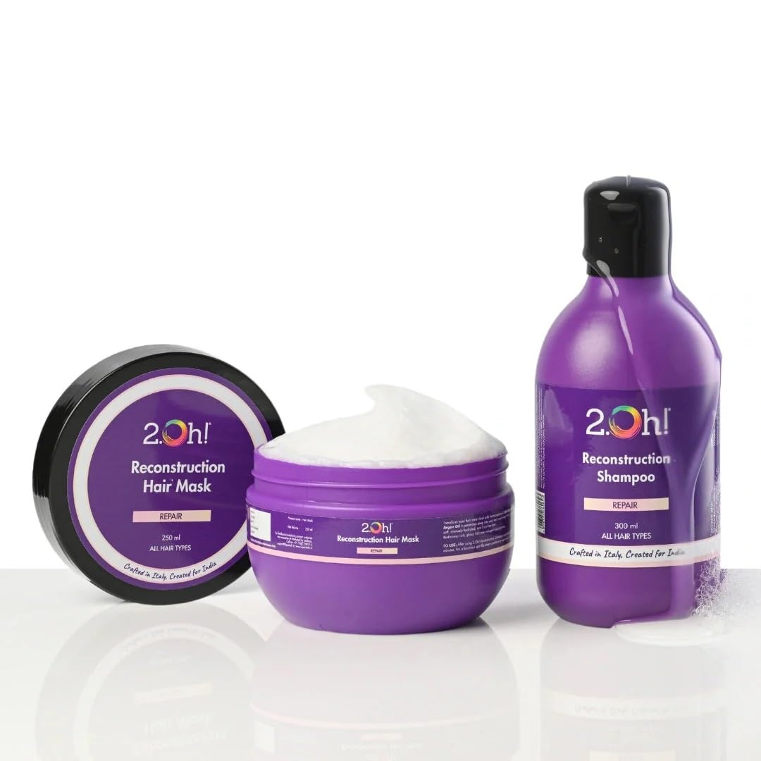 2.Oh! Italian Reconstruction Shampoo and Hair Mask Combo for Dry and Frizzy Hair | Damage Repair Shampoo and Conditioner Hair Mask for Women and Men | Hair Smoothening Cream for Damaged Hair