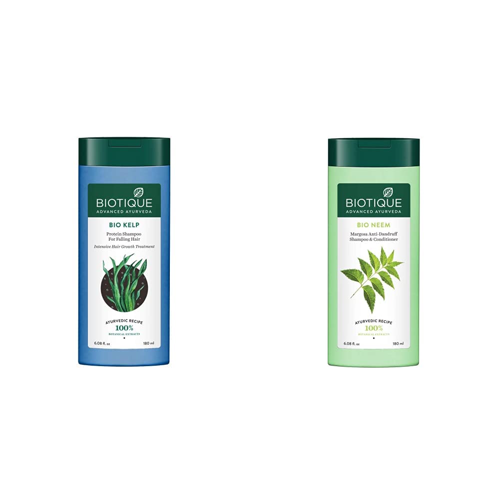 Biotique Bio Kelp Protein Shampoo for Falling Hair Intensive Hair Regrowth Treatment, 180ml & Biotique Bio Neem Margosa Anti Dandruff Shampoo and Conditioner, 180ml