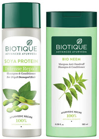 Biotique Bio Neem Margosa Anti Dandruff Shampoo and Conditioner, 180ml & Biotique Bio Soya Protein Fresh Nourishing Shampoo, 190ml