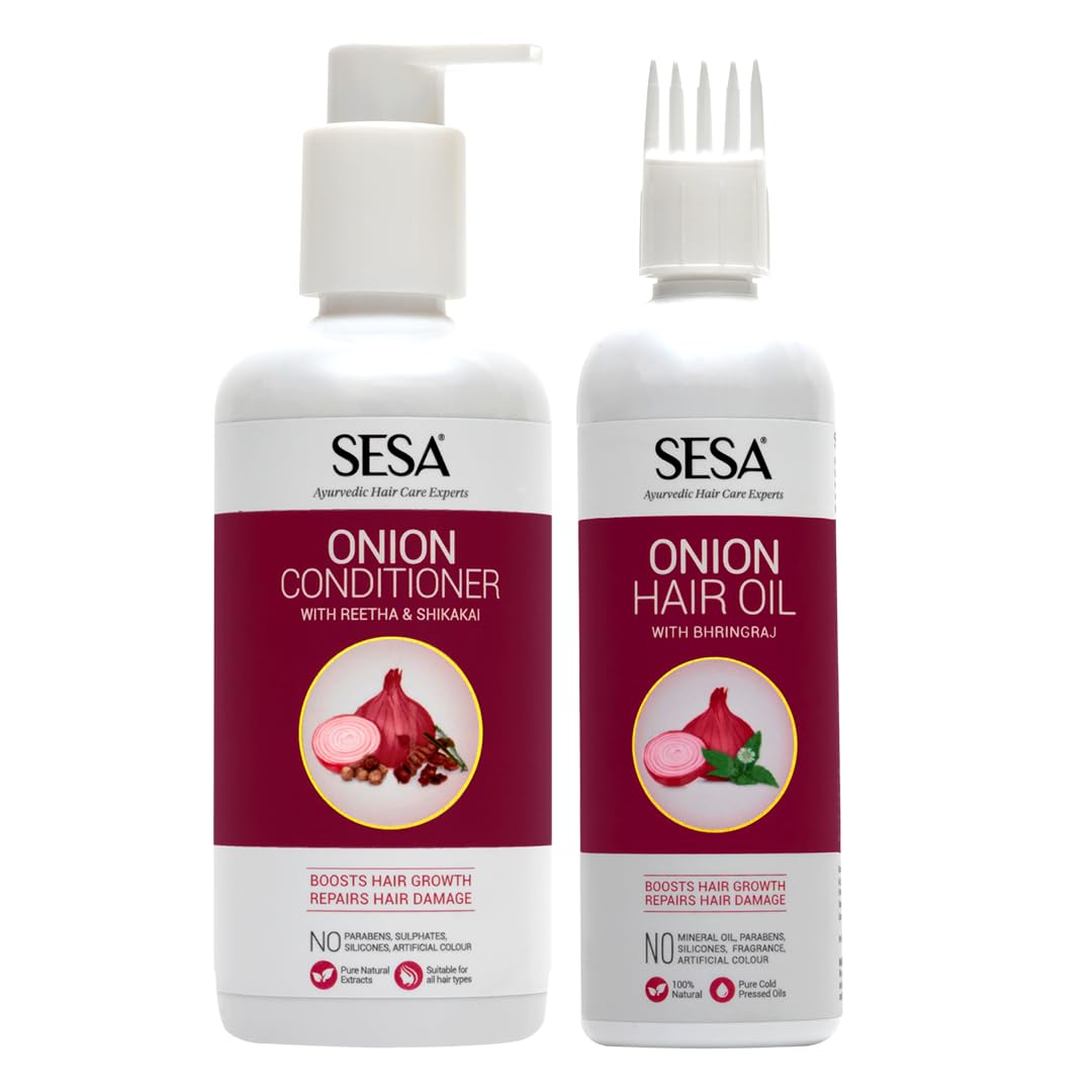 SESA Onion Anti-Hair Fall Combo for Hair Care| Onion Oil - 200 ml & Onion Shampoo - 300 ml