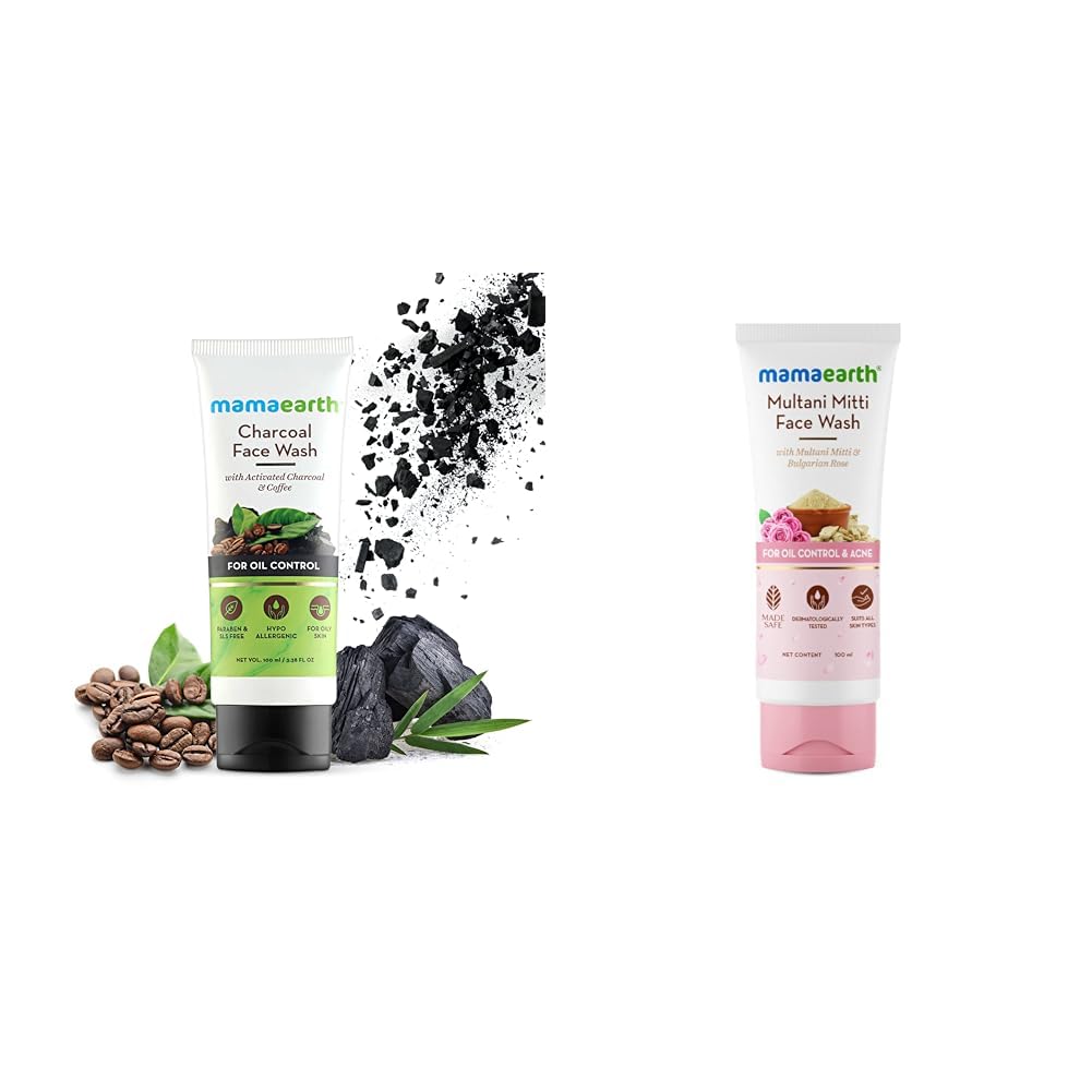 Mamaearth Charcoal Face Wash with Activated Charcoal & Coffee for Oil Control (100ml),Mamaearth Multani Mitti Face Wash with Multani Mitti & Bulgarian Rose For Oil Control & Acne | Suit