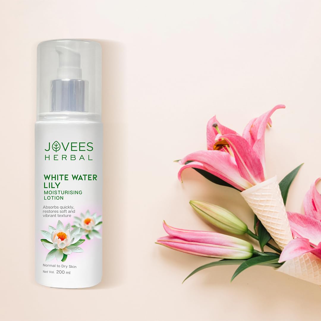 Jovees Herbal White Water Lily Moisturizing Lotion For Flawless Skin | Face Moisturiser For Everyday Use for Normal to Dry Skin | Lightweight, Non-Sticky, Optimum Moisturization- 200ML