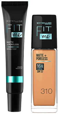 Maybelline New York Liquid Full Coverage Foundation And New York Fit Me Matte Normal To Oily Skin,310 Sun Beige + Poreless Primer, Pack Of 1