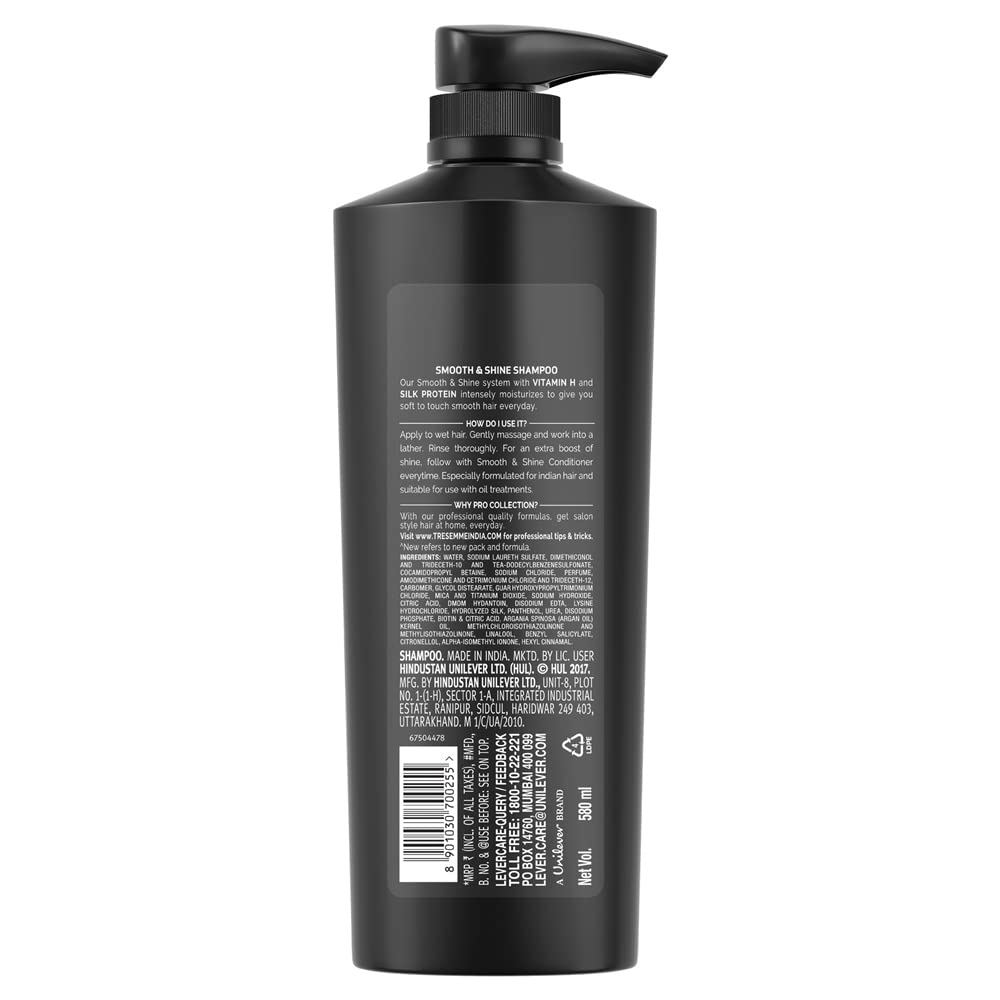 TRESemme Smooth & Shine Shampoo 580 ml, with Biotin & Silk Proteins for Silky Smooth Hair, Moisturises Dry & Frizzy Hair, Mild Shampoo for Women & Men & TRESemme Keratin Smooth Conditioner 335 ml