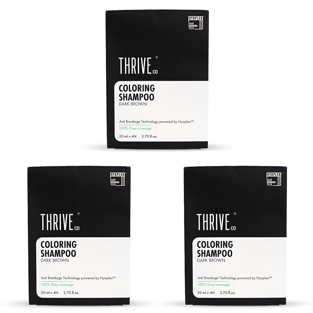 ThriveCo Coloring Shampoo with Hyaplex™ | Dark Brown | Easy Application | Rich, Shiny Color | At-Home Hair Coloring Solution | 80 gm (Pack of 3)