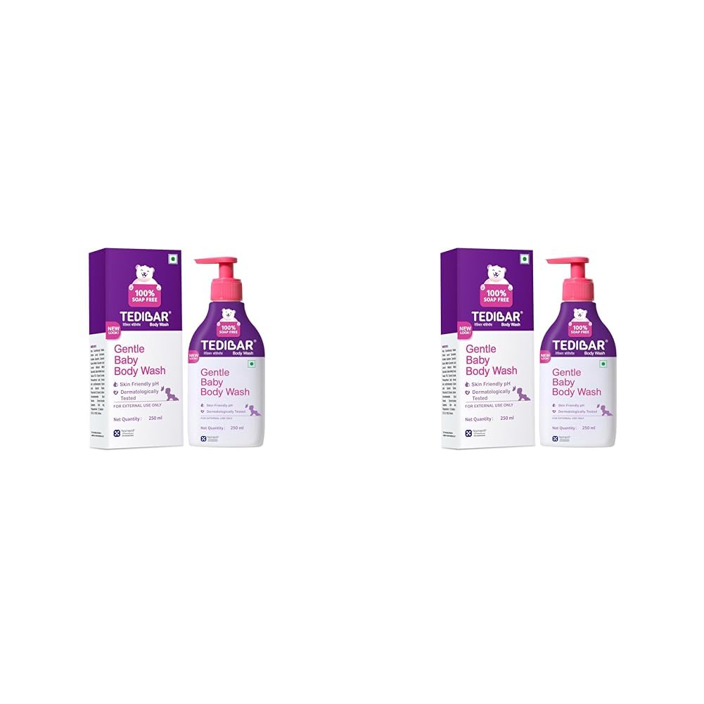 Tedibar Rich Moisturising Baby Body Wash 250ml with Skin Friendly PH | 100% Soap & Alkali Free | Prevents Dryness & Rahses | Dermatologically Tested | - By Torrent Pharma (Pack of 2)
