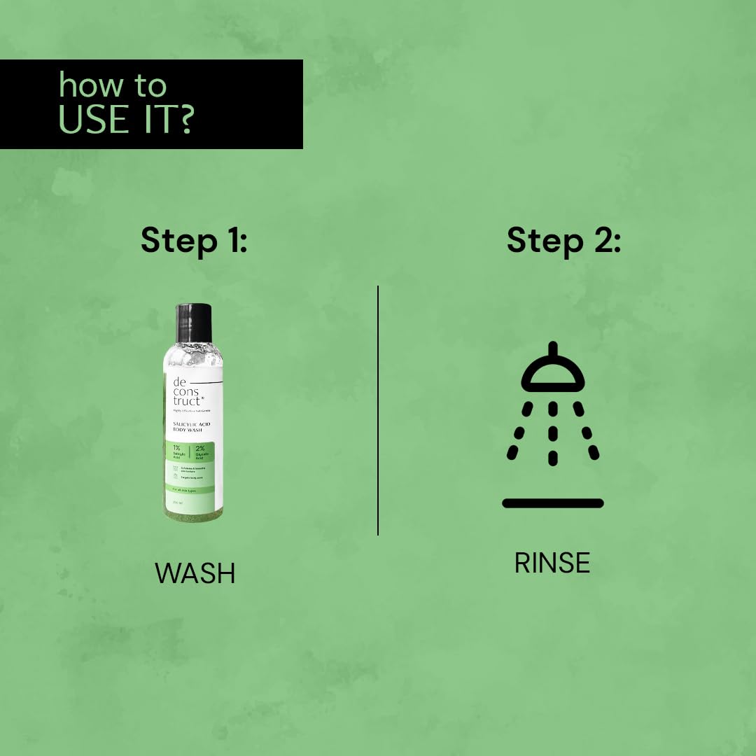 Deconstruct 1% Salicylic Acid Body Wash with 2% Glycolic Acid | Prevents Body Acne, Rough & Bumpy skin | Deeply cleanses skin | Shower gel for Women & Men- 200ml