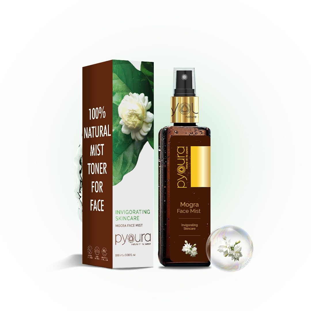 PYOURA pure Jasmine Mogra Face Toner Mist 100 ml, 100% Natural Toner For Healthy Glow & Even Skin Tone, Hydrating Serum Toner For Dry Oily Combination Skin, Natural Jasmine Perfume, Alcohol Free