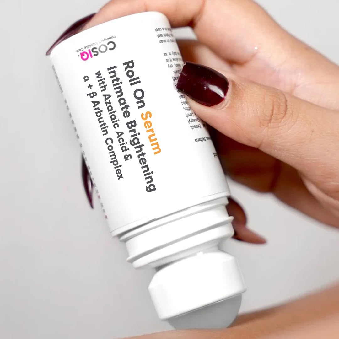 Cos-IQ Intimate Brightening Roll-On Serum | With Azelaic Acid & Alpha + Beta Arbutin Complex | For Dark Underarms, Inner Thighs, Knees & Bikini Area | Intimate Areas for Women & Men | 40ml