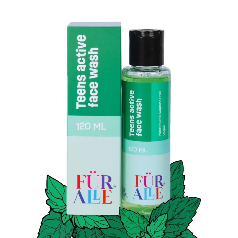 FurAlle Teens Active Face Wash 120ml | Enriched with Aloe Vera, Cucumber & Carrot Seed | Gentle Cleanser for Teen Boys & Girls | Fresh Facewash for Teenage Skin | Facewash for Fresh Kids Skin