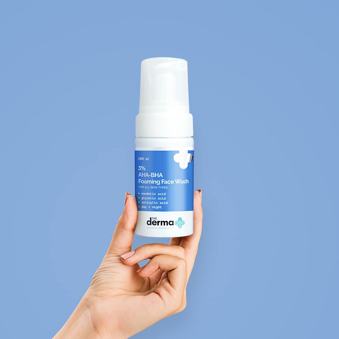 The Derma Co 3% AHA+BHA Foaming Daily Face Wash -100 ml | Controls Acne | Gently Exfoliates