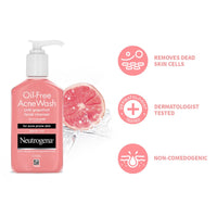 Neutrogena Oil Free Acne Wash | Pink Grapefruit | Deep Cleansing Face Wash with Salicylic Acid | Alcohol Free, Non Comedogenic & Dermatologically Tested | For Oily Acne Prone Skin | 175ml