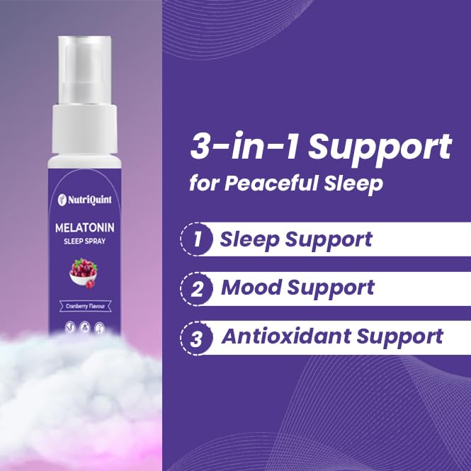 NutriQuint Sleep Melatonin Spray for Men & Women| Melatonin 2mg per Serving Oral Solution | Cranberry Flavor | Spray For Disturbed Sleep | Sleep Supplement | 30 ml - 240 Sprays