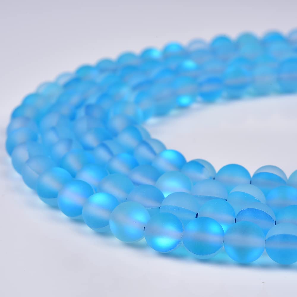Asingeloo 48PCS 8mm Natural Sky Blue Mystic Aura Quartz Gemstone Frosted Matte Titanium Round Loose Spacer Beads 15 inch Full Strand Crystal Healing Power Quartz