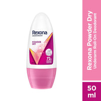 Rexona Powder Dry Underarm Roll On Deodorant For Women, Antiperspirant, Removes Odour, Keeps Skin Fresh & Clean, Alcohol Free, Skin Friendly, 50 ml