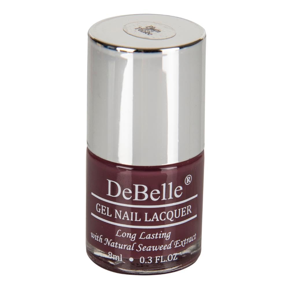 DeBelle Gel Glossy Finish Nail Polish Plum Toffee (Plum Maroon), Enriched With Natural Seaweed Extract, Cruelty Free, Toxic Free - 8 Ml