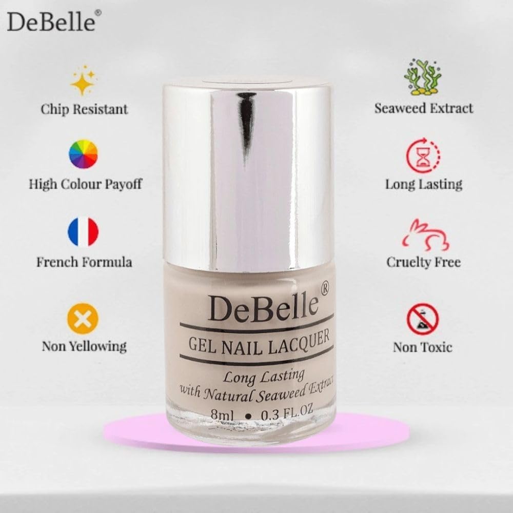 DeBelle Gel Beige Nail Polish-Light Nude(Natural Blush), 8 ml - Enriched with natural Seaweed Extract, cruelty Free, Toxic Free Glossy Finish.