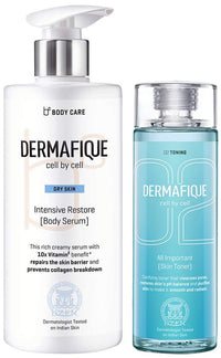 Dermafique All Important Skin Toner, Aqua Marine, 150ml & Dermafique Intensive Restore Body Serum for Dry Skin, Dermatologist Tested (300 ml)