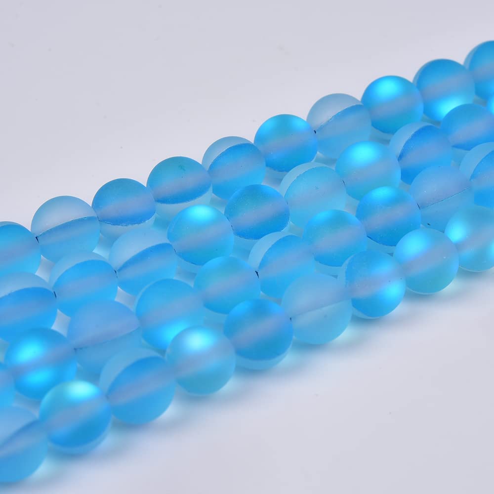 Asingeloo 48PCS 8mm Natural Sky Blue Mystic Aura Quartz Gemstone Frosted Matte Titanium Round Loose Spacer Beads 15 inch Full Strand Crystal Healing Power Quartz
