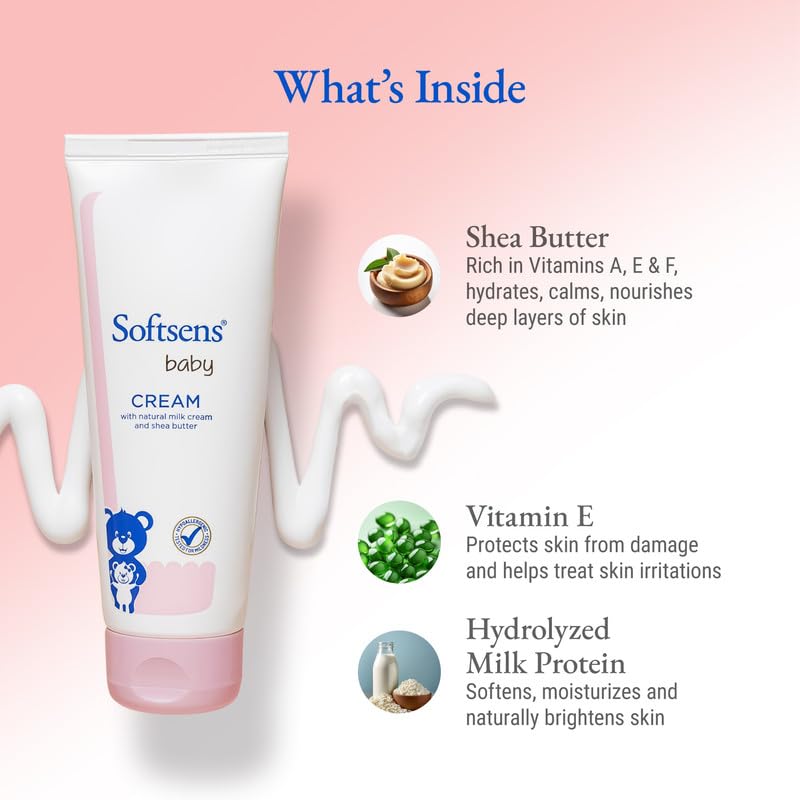 Softsens Baby Rich Moisturising Cream | Enriched with Natural Milk Cream and Shea Butter | Dermatalogically Tested, Hypoallergenic & Paraben Free 100g (Pack of 2)