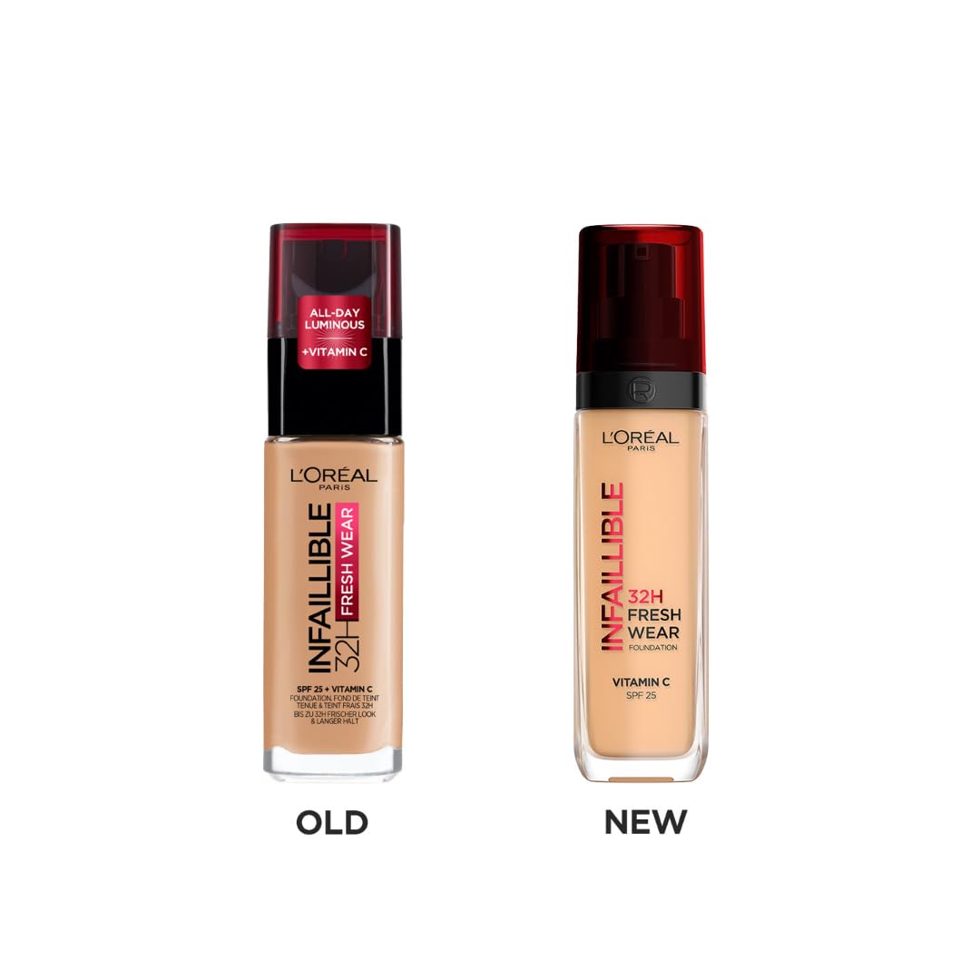 L'Oreal Paris Liquid Foundation, Oil Absorbing Formula, Transferproof, Heatproof and Long-lasting, Infallible 32H Fresh Wear, 250 Radiant Sand