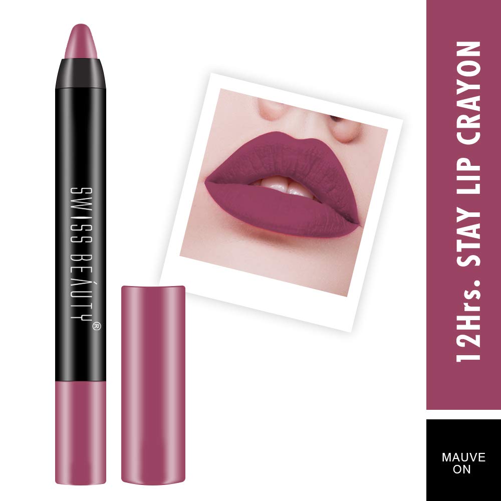 Swiss Beauty 12 Hrs. Stay Matte Lip Crayon, Mauve On, 3g - Long Lasting, Waterproof, Super Stay, Matte Finish Lip Crayon, Long Wear, Crayon Lipstick