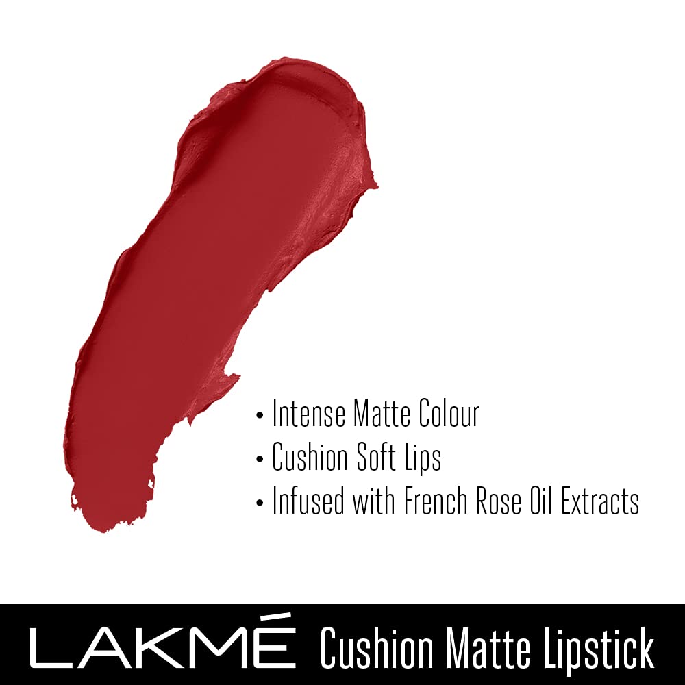 Lakmé Forever Matte Liquid Lip Colour, Red Revival, 5.6 ml & Lakmé Cushion Matte Lipstick, Pink Lily, 4.5 g