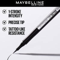 Maybelline New York Pencil Matte Finish Eyeliner, Intense Eyeliner, Long-lasting, Felt-tip Applicator, Line Tattoo High Impact Liner, Black (Pack of 2)
