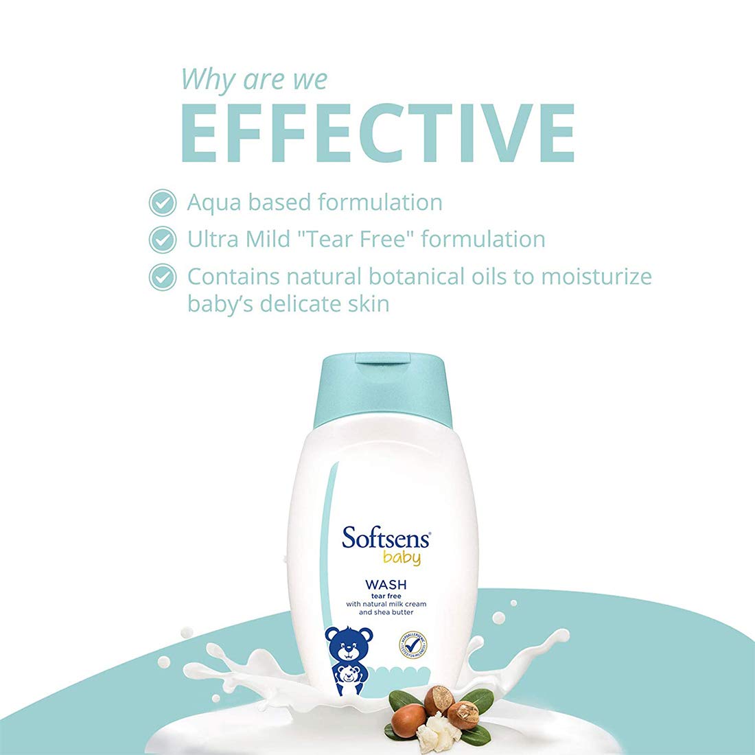 Softsens Baby TEAR FREE Baby Wash with natural milk cream & shea butter (200ml x Pack of 3)