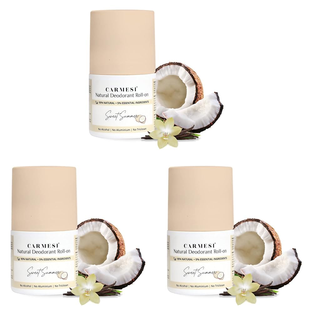 Carmesi Natural UnderArms Roll On Deodorant for Women | 95% Natural + 5% Essential Ingredients | For Fresh Underarms All Day | No Alcohol & Aluminium | Sweet Summer | 50 ml (Pack of 3)