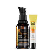 Ustraa 20% Vitamin C Face Serum - 30ml | 20% Vitamin C in Pure form | Anti-Aging, Brightening & Anti Acne Spot Gel- 15ml | Reduces 99.9% Pimple-Causing Germs, With 2% Salicylic Acid, Neem & Vitamin B3