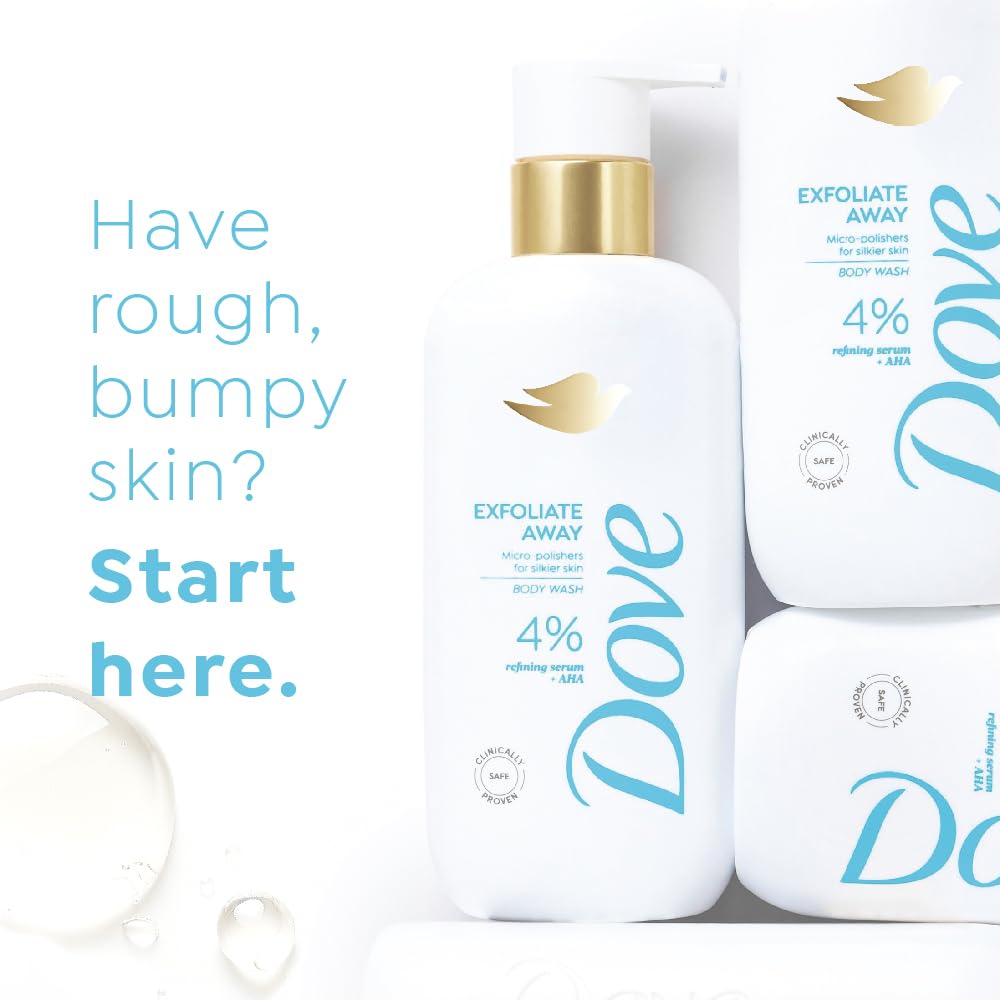 Dove Exfoliate Away Serum Body Wash | 4% Refining Serum + AHA | Micro-polishers for silkier skin | Paraben & SLS free | 300 ml