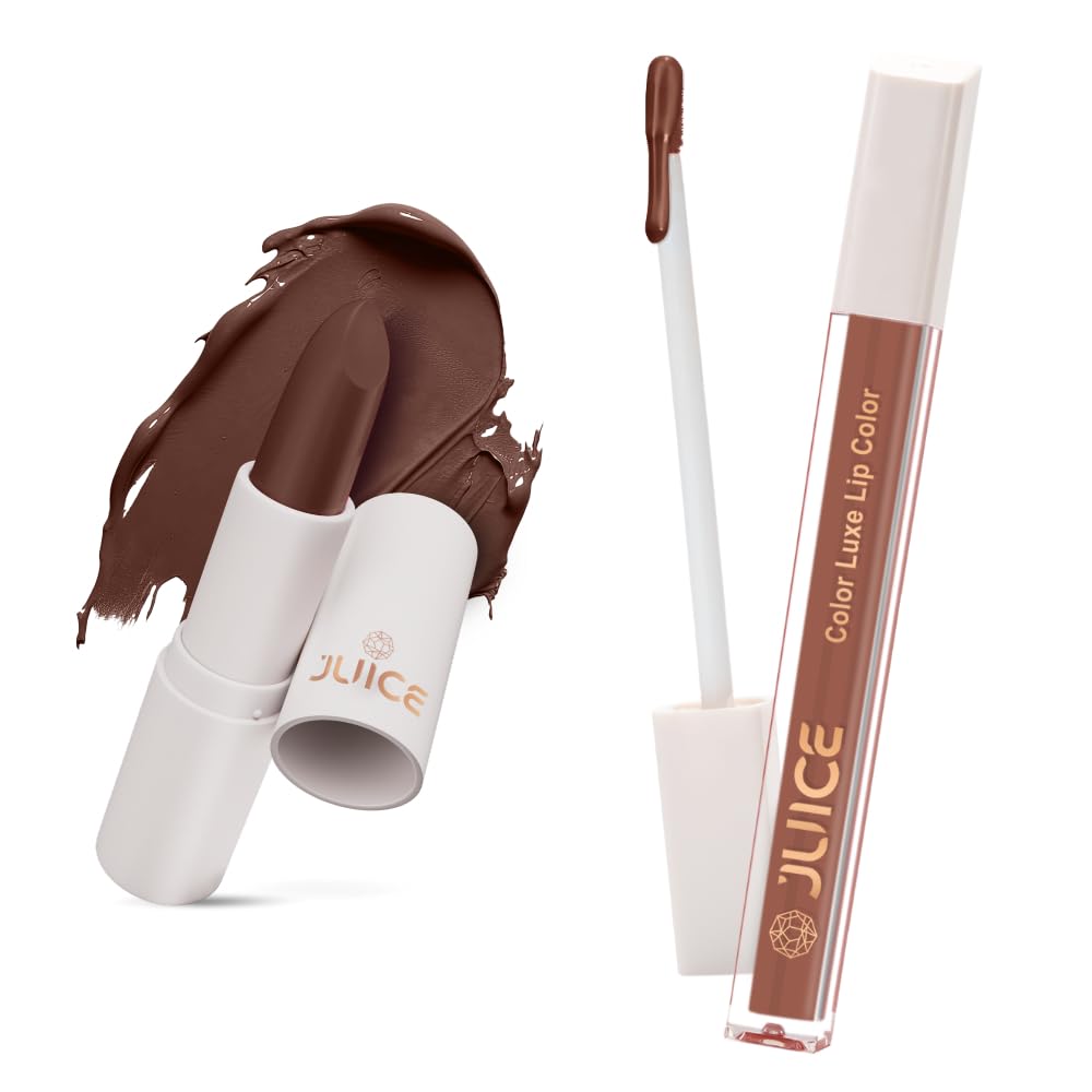 Juice Browned - M17 Kiss Sensation Lipstick & Alluring Nude - M11 Color Luxe Liquid Lipstick with Goodness of Bio Retinol, & SPF 15 UV Protection