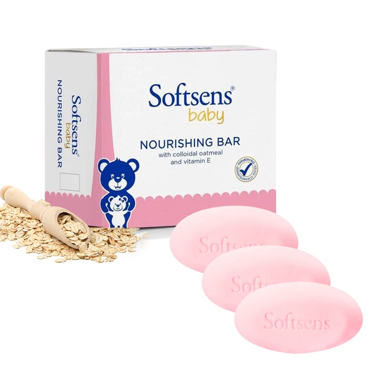Softsens Baby Nourishing Soap Bar Enriched with Colloidal Oatmeal, Shea Butter & Vitamin E I Dermatologically Tested & Paraben Free for Baby Skin- Pack of 1 (100 gms x 3)