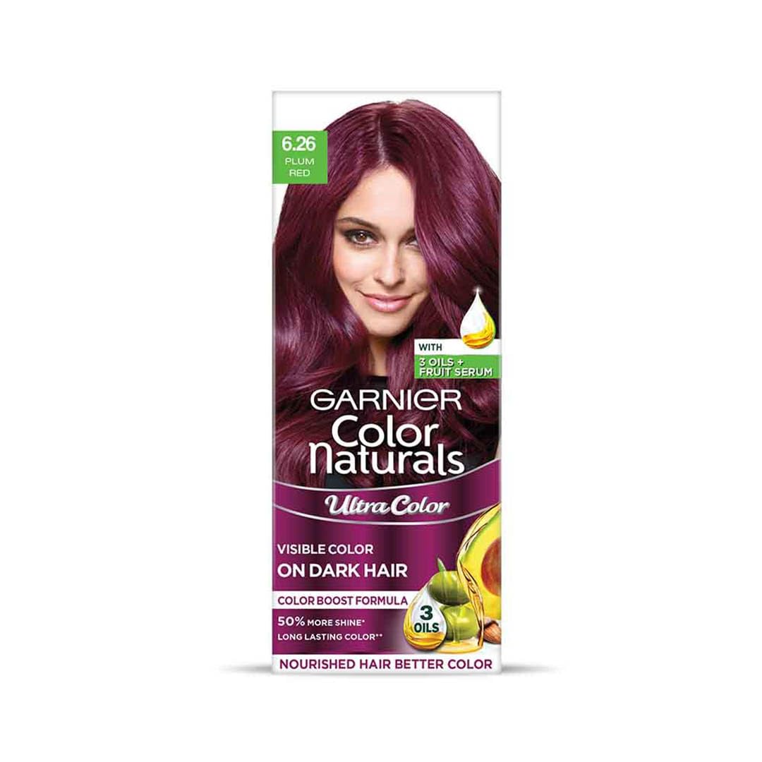 Garnier, Hair Colouring Creme, Long-lasting Colour, Smoothness & Shine, Color Naturals, Shade: 6.26 Plum Red, 55ml + 50g
