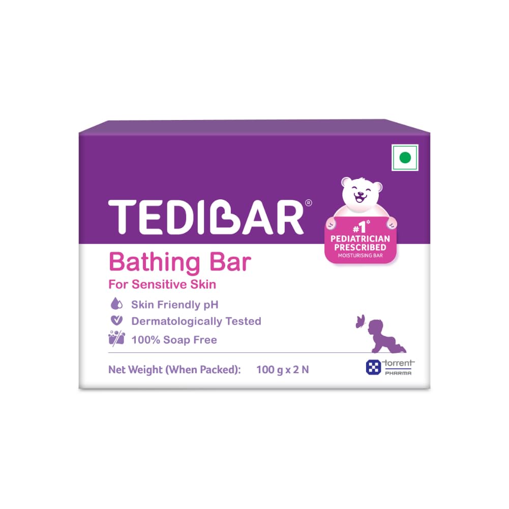 Tedibar Moisturising Baby Bathing Bar 100x2g (Pack of 1) 100% Soap Free No. 1* Pediatrician Prescribed Moisturising Bar - By Torrent Pharma