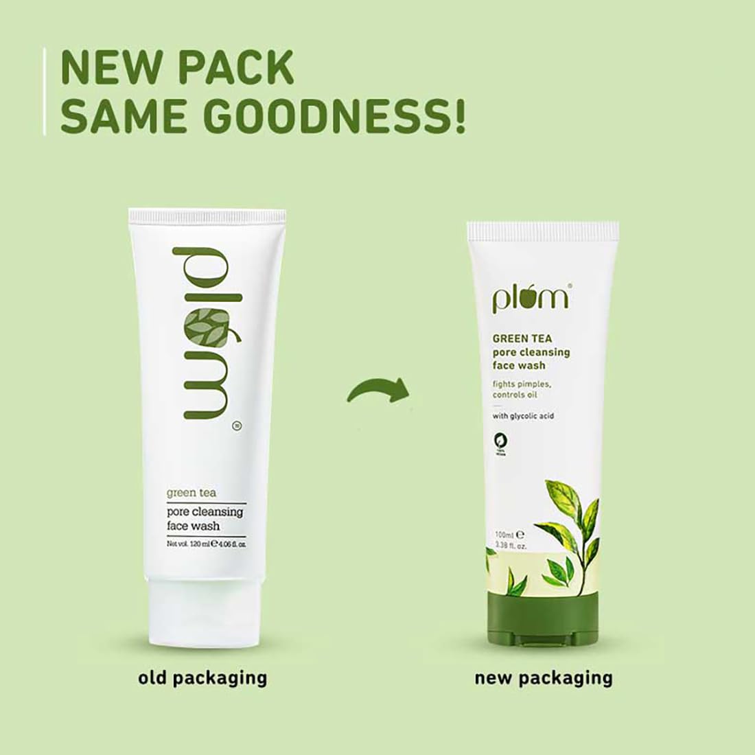 Plum Green Tea Pore Cleansing Face Wash for Oily, Acne Prone, Dry & Combination Skin | with Glycolic Acid | Fight Pimples & Control Excess Oil | Gentle Exfoliating & Non-Drying | Women & Men | 100ml
