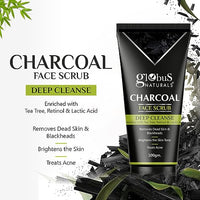 Globus Naturals Charcoal Face Scrub Enriched with Tea Tree, Retinol & Lactic Acid for Exfoliation, Acne & Blackhead Removal, 100 gm