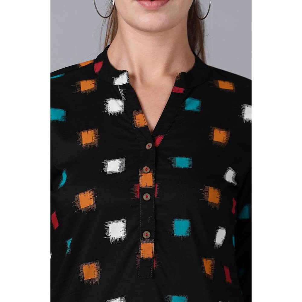 in. fuse by Shoppers Stop Mandarin Neck Printed Cotton Women Straight Fit Kurta