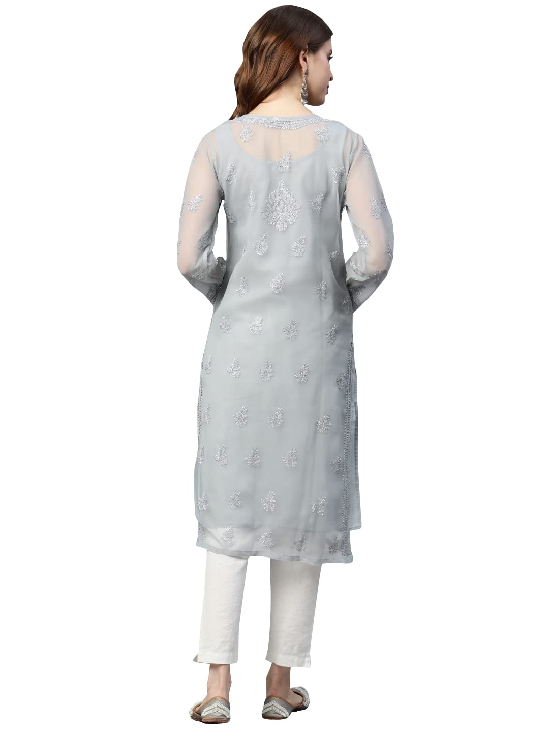 Ada Lucknowi Hand Embroidered Chikankari Women's  Georgette Kurta Kurti with Slip