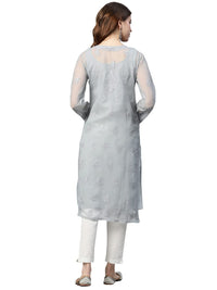 Ada Lucknowi Hand Embroidered Chikankari Women's  Georgette Kurta Kurti with Slip