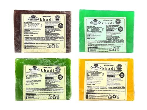 Khadi Pure Almond, Aloe Vera, Apricot & Chandan Haldi Soap, 125 g (Pack of 4)