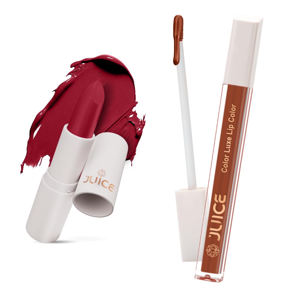 Juice Red Carpet - M02 Kiss Sensation Lipstick & Mocha Lust - M02 Color Luxe Liquid Lipstick with Goodness of Bio Retinol, & SPF 15 UV Protection