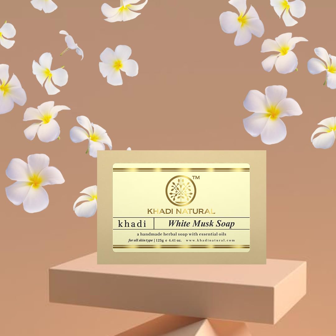 Khadi Natural Herbal Musk Soap (White)| Luxurious Herbal Soap for Silky Smooth Skin| Enriched with Natural Ingredients| Ideal for Daily Use| Pack of 3 (125 * 3, 375gm)