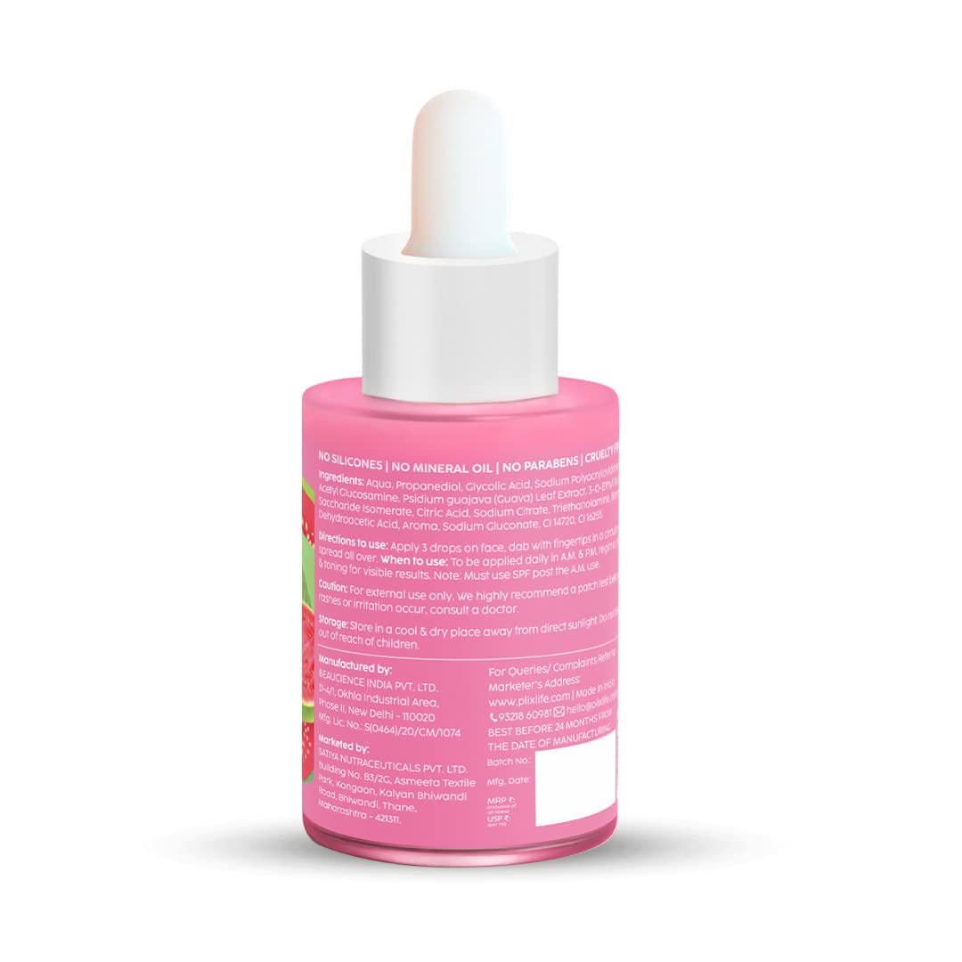 PLIX - THE PLANT FIX 3% Glycolic Acid Guava Serum For Glowing Skin & Gentle Exfoliation | Visibly Minimizes Dark Spots | For Women & Men, All Skin Types | 30 ml