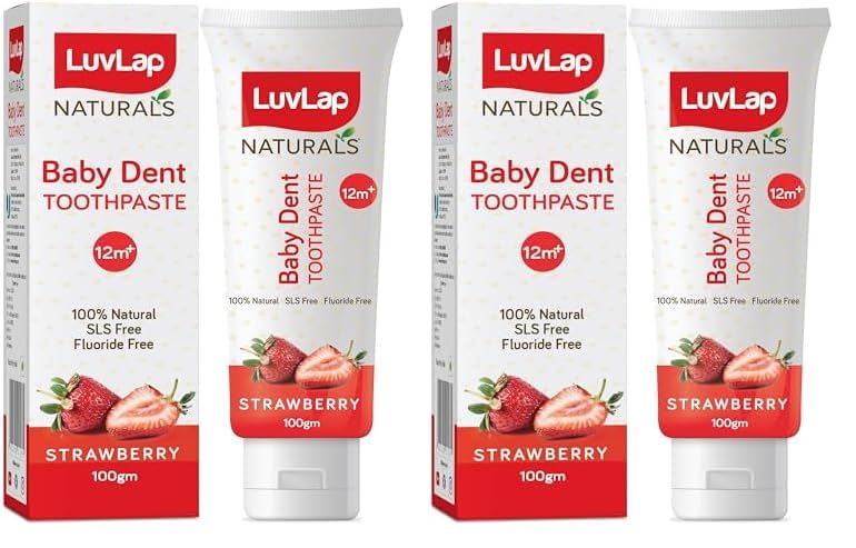 LuvLap Naturals 100% Natural Baby Toothpaste 100G,Strawberry Flavour,SLS&Fluoride Free Kids Toothpaste,Removes Plaque,Prevents Bacteria,Ensures White Teeth,Neutral Ph,12M+ (Pack of 2)