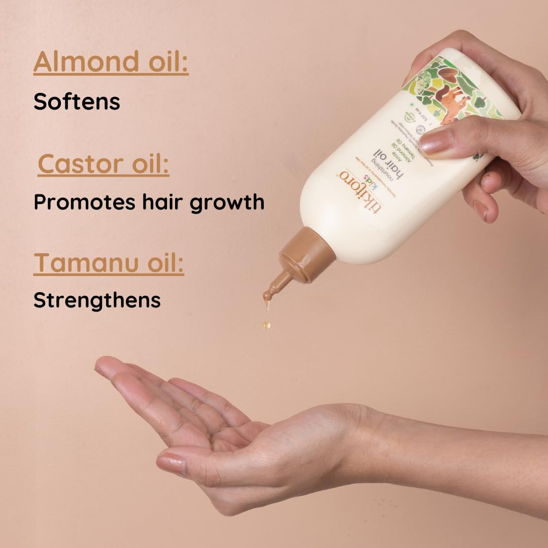 Tikitoro Kids Nourishing Hair Oil Pack Of 2, 100% Vegan with Bringha, Tamanu, Amla, Olive, Aloe & Argan Oil, Promotes Hair Growth, Conditions Scalp, No Paraben & Sulphate (150 ml x 2)